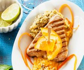 Thunfisch mit Quinoa und Kürbispüree