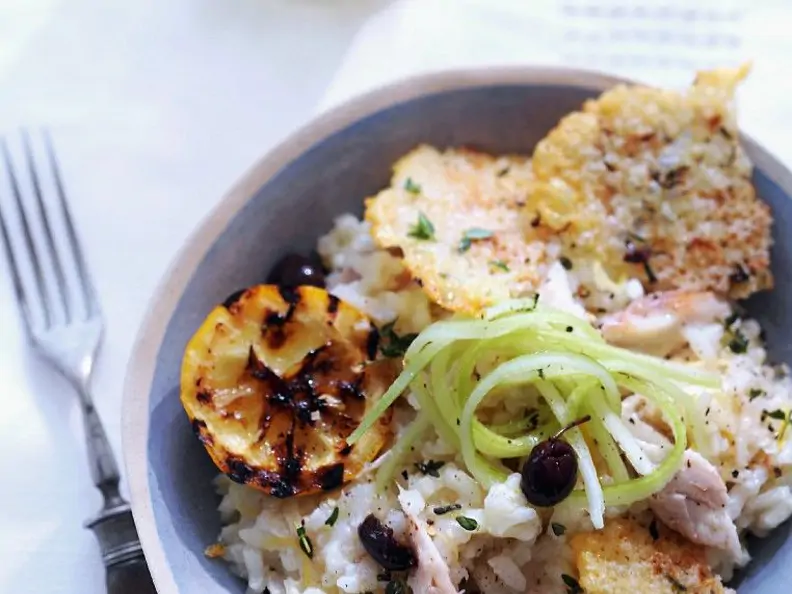 Zitronen-Makrelen-Risotto mit Parmesanchips