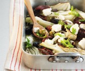 Gebackener Fenchel mit Oliven, Feta und getrockneten Tomaten