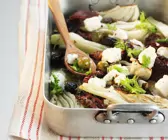 Gebackener Fenchel mit Oliven, Feta und getrockneten Tomaten
