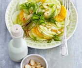 Carpaccio mit Orange, Kohlrabi und Giersch-Erdnuss-Pesto