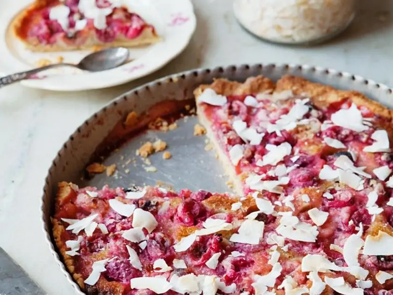 Stachelbeer-Pie mit Kokoschips