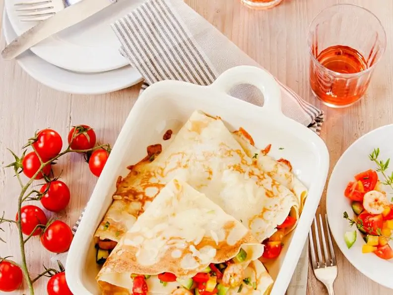 Gefüllte und überbackene Crêpes