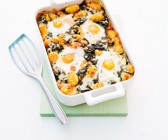 Gratin mit Gnocchi und Spiegeleiern