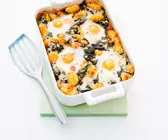 Gratin mit Gnocchi und Spiegeleiern