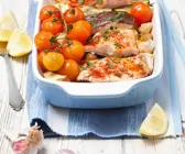Lachsforellenfilet mit Kartoffeln aus dem Ofen