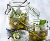 Mozzarella-Zucchini-Röllchen in Zwiebel-Minzöl