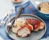 Gefülltes Hähnchenbrustfilet mit Schinken und Selleriepüree