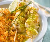 Seeteufelfilet auf Spießen und Linsensalat