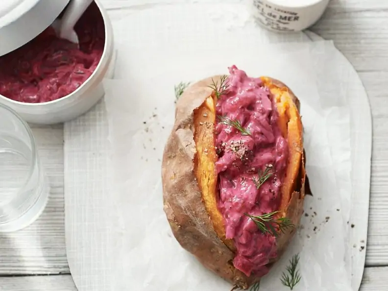 Süßkartoffeln mit Rote-Bete-Creme