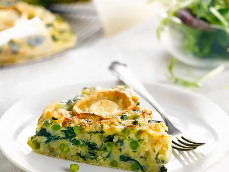 Quiche mit Reis und Erbsen