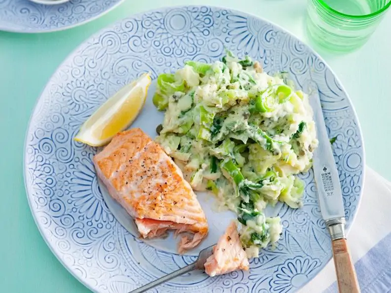 Gebratener Lachs mit Kartoffel-Lauch-Püree