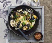 Linguine mit Muscheln und Zitronen-Sahne-Sauce