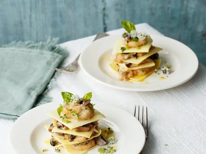Kleine offene Pilz-Lasagne
