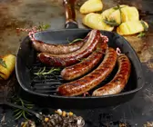 Wildenten-Würste mit Linsen und Kartoffeln