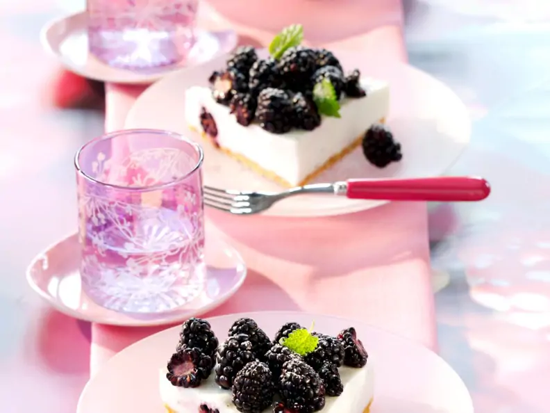 Quark-Buttermilch-Torte mit Brombeeren (ohne Backen)