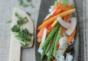 Kokosreis mit Spargel