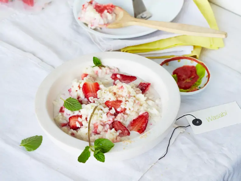 Kokosmilchreis mit Wasabi-Erdbeeren