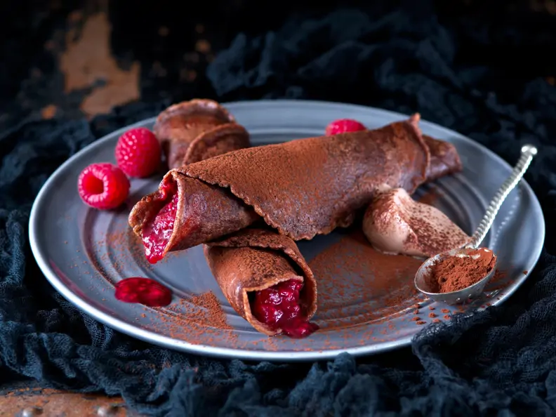 Schokopfannkuchen mit Himbeeren