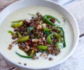 Käse-Lauch-Suppe mit Linsen