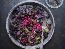 Rotkohlsalat mit Linsen und Brombeeren