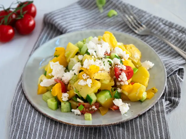 Kartoffelsalat, Paprika, Schafskäse
