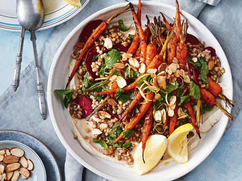 Couscous mit Linsen und Harissa-Möhren