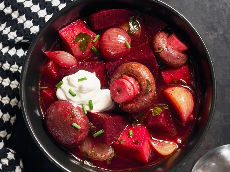 Rote-Bete-Eintopf mit Champignons