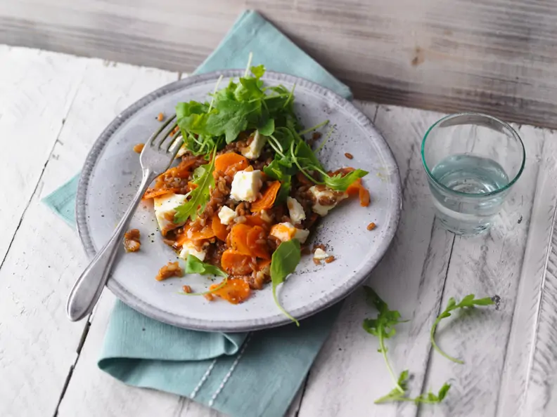 Emmer-Risotto mit Manouri und Rucola