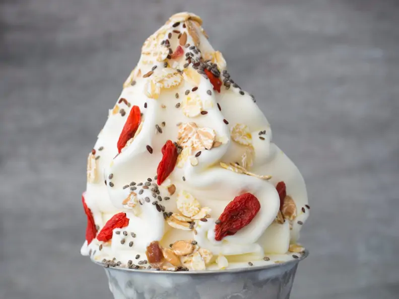 Frozen Yogurt mit Chiasamen und Gojibeeren