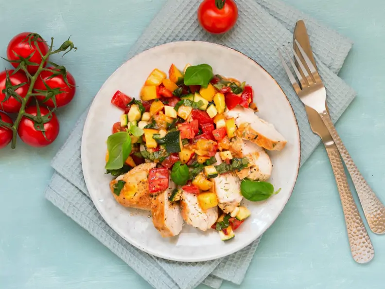 Hähnchenbrust mit Nektarinen-Tomaten-Salsa