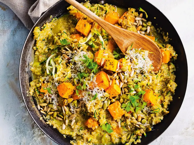 Quinoa-Risotto mit gebackenem Chili-Kürbis