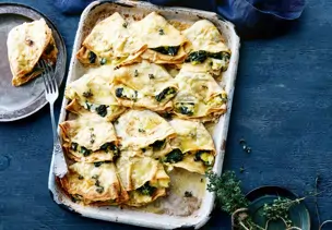 Käse-Dinkel-Crêpes mit Lauchfüllung
