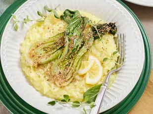 Zitronen-Risotto mit glasiertem Pak Choi