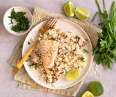 Blumenkohl-Risotto mit gebratenem Seelachs