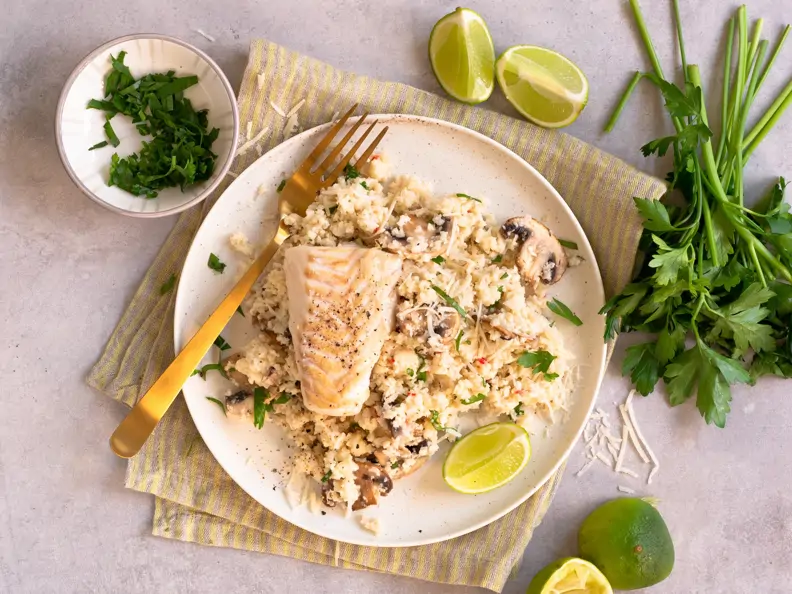 Blumenkohl-Risotto mit Seelachs