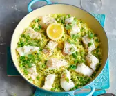 Risotto mit Fisch und Erbsen