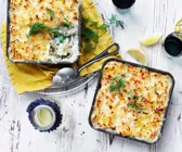 Lachsauflauf mit Sauce Mornay und Sellerie