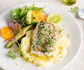 Kabeljau mit Kartoffelpüree und Zitronensauce