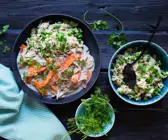 Jackfruit-Frikassee mit Erbsenreis