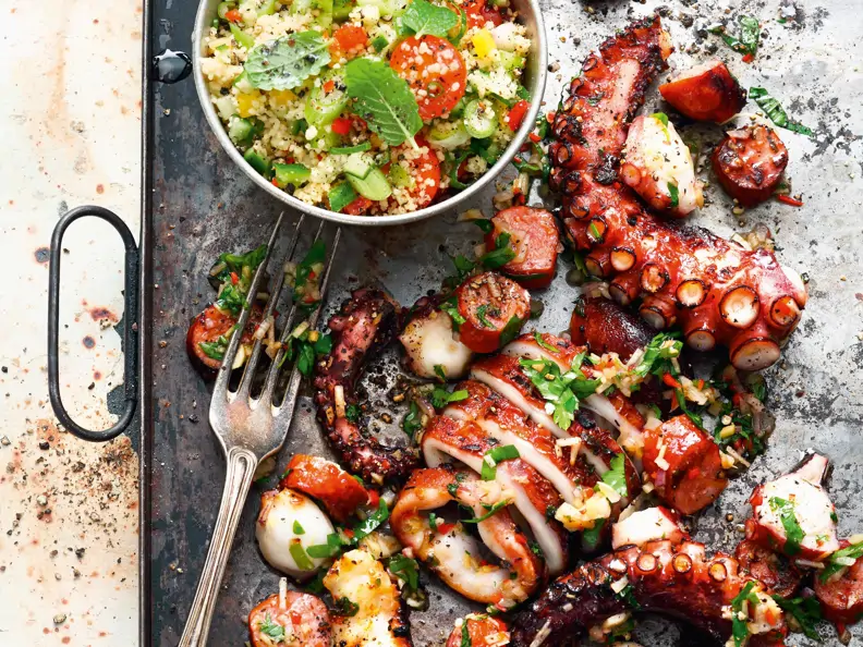 Gegrillter Pulpo mit Bulgur