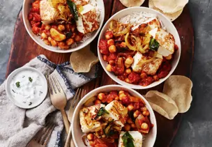 Reis mit Kichererbsen-Ragout und Paneer