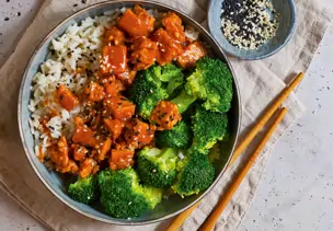 Reis mit mariniertem Tofu