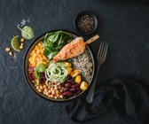 Buddha Bowl mit Kokos-Puten-Spießen