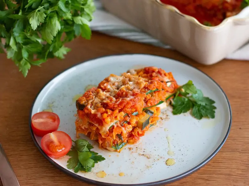 Zucchini-Linsen-Lasagne