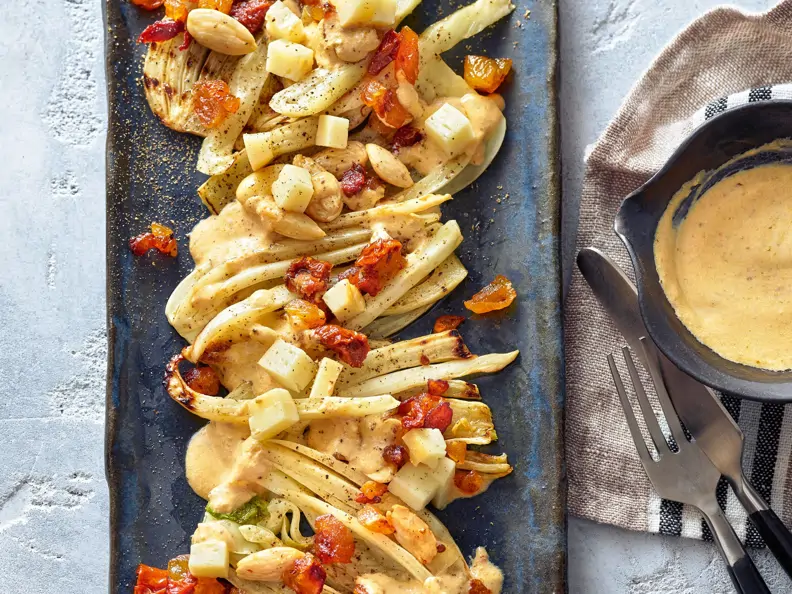 Gegrillter Fenchel mit Aprikosen und Scamorza