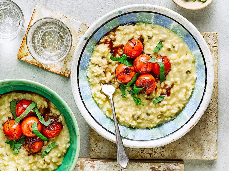 Risotto mit Cheddar und Balsamico-Tomaten