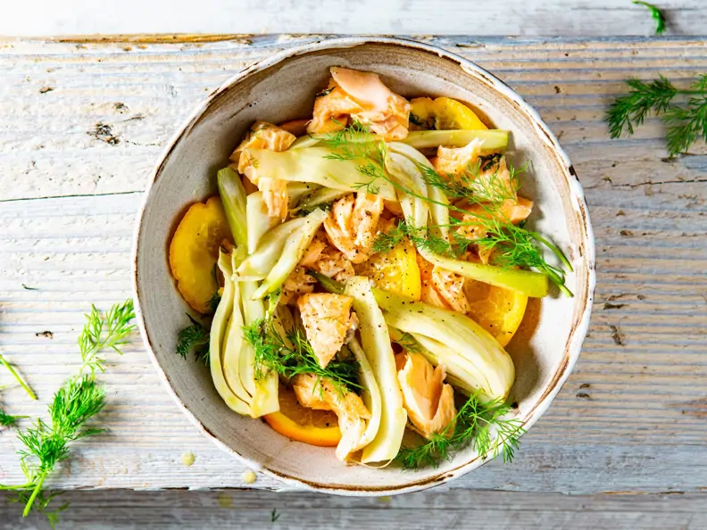 Ofenlachs mit Fenchel, Orange, Dill und Honig