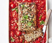 Linsen-Mandel-Braten mit Sugo