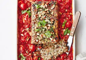 Linsen-Mandel-Braten mit Sugo